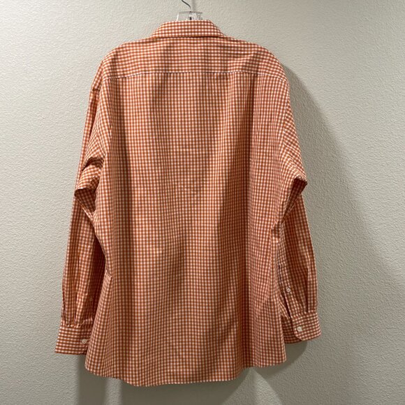EGARA Men's Button Down Long Sleeve Shirt, Orange/White Check - 17.5/34-35 - Picture 2 of 9